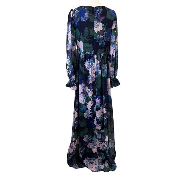New ADRIANNA PAPELL Women's Navy Multi Floral Print Chiffon Maxi Dress Size 8 - Picture 6 of 10